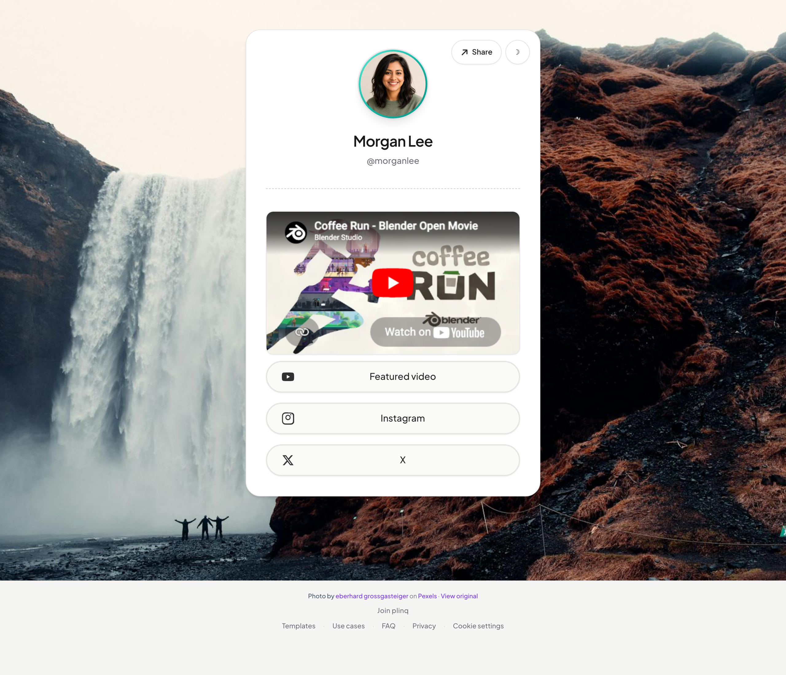 Public bio page as visitors see it